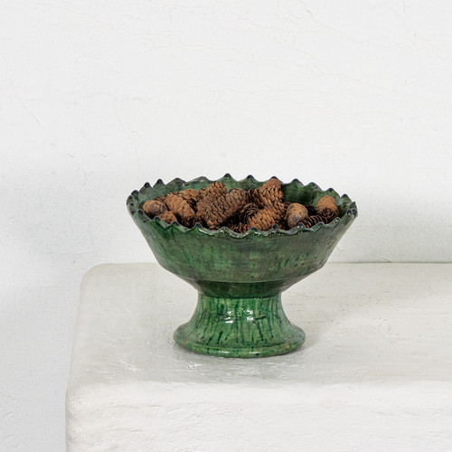 Green Pottery Pedestal Bowl